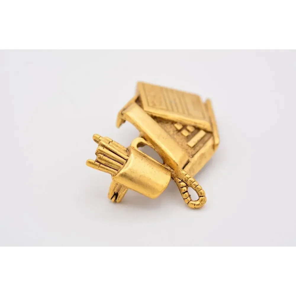 Danecraft Vintage Work Desk Pin Brooch Office Antiqued Gold Heavy Signed BinA15